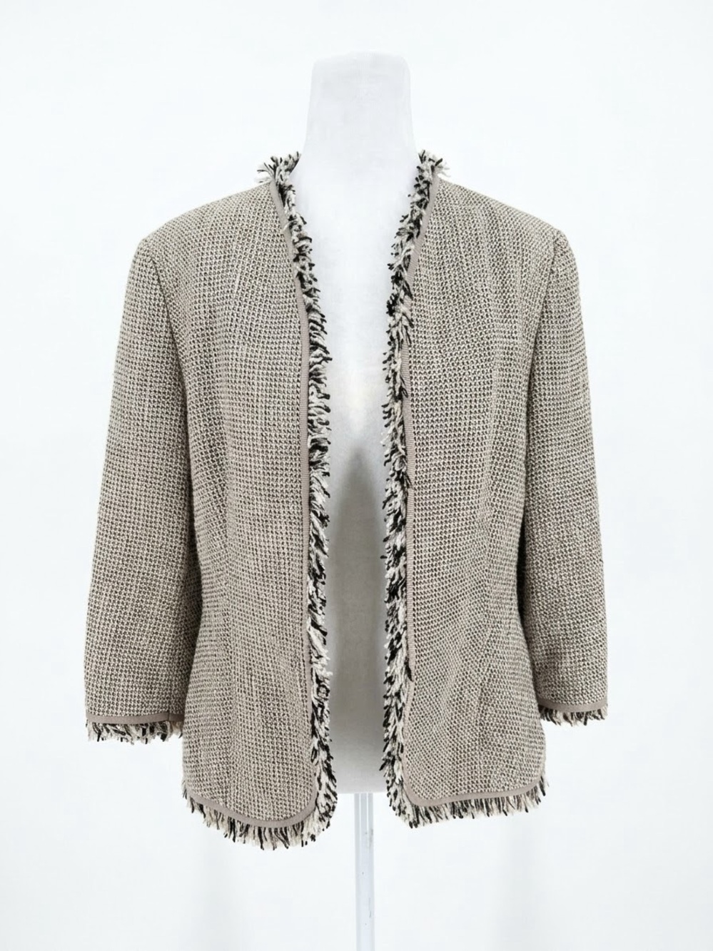 Rena Lange Open Front Fringe Tweed Jacket Women's US 12 Luxury Soft Blazer Lined - Picture 1 of 9